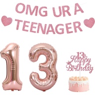 13th Birthday Decorations for girls,Rose Gold Glitter OMG UR A TEENAGER Banner, Happy 13th Birthday 