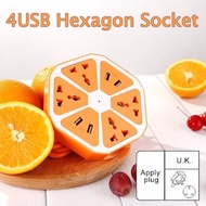 4 x USB ports 4 x Universal Power ports UK plug HEXAGON Multi-Socket