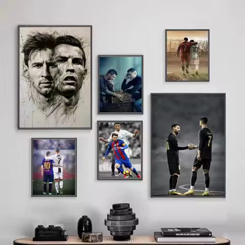 Ronaldo Messi Football Legend Poster Frameless Personalized Wall Art Poster Photos for Living Room H