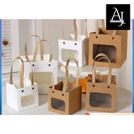 Paper Bag Window Mica Cube Box 15x15x15 20x20x20 cm Red White Brown Tart Cake Birthday Cake