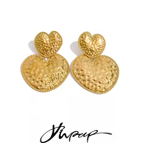 Yhpup Gold Color Stainless Steel Metal Heart Drop Earrings Waterproof Fashion Charming Statement Jew