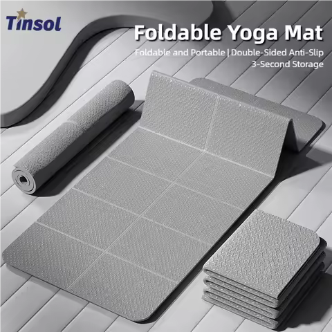 TINSOL 4mm Thick TPE Foldable Yoga Mat 183*61cm Easy Storage for Travel Yoga Pilates Home Exercise F