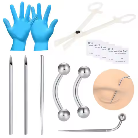 Piercing Kit With Disposable 12G 14G 16G 18G Needles Clamps Taper for Belly Button Nose Septum Nippl