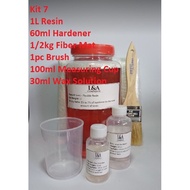 Fiberglass Set (L7) - 1kg Resin, 60cc Hardener, 1/2kg CSM, Brush, Cup w/ 30ml Wax Sol
