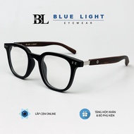 Gọng Kính Cận Kính Giả Cận Nam BLUE LIGHT Eyewear Gọng Nhựa Mắt Vuông Bo Tròn Càng Vân Gỗ Đen Nhám X