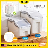 AKIRO Rice Bucket 10/15kg Fully Sealed Cereal Storage Box Kitchen Pet Cat Food Container Bekas Beras Kedap Udara Nasi米桶