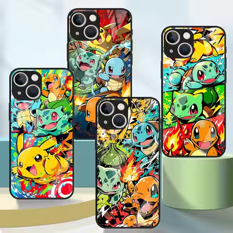 Cartoon Hot Pokemon Glass Case for iPhone 17 Pro Max XR Air 14 11 12 15 Plus 16 8 13 Phone Cover