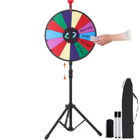 SucceBuy 18 Inch Tabletop Color Prize Wheel w/ Folding Tripod Floor Stand 14 Slots Dry Erase for Win