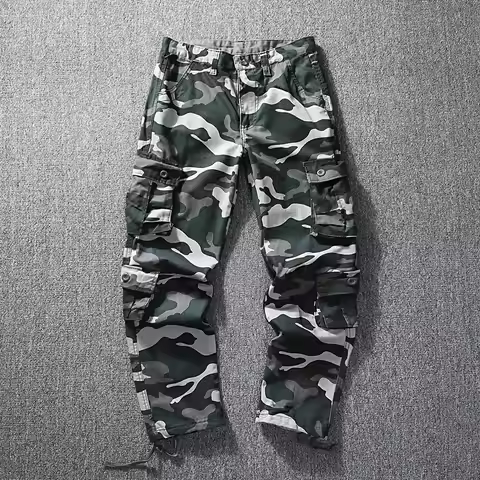 Men Tactical Pants Cargo Trousers Fashion Casual Sports Outfits Camo Pants Loose Straight Pants