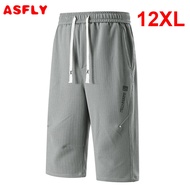ASFLY Summer Calf-length Pants Men 12XL 10XL Plus Size Pants Fashion Casual Stretch Waist Pants Male