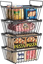 Wrrlors Freezer Organizers bins with Folding Handles,4 Pack Stackable Upright Freezer Organizers bas
