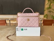 CHANEL AP5020 Top Handle Vanity Case Bag Pink Grained Leather