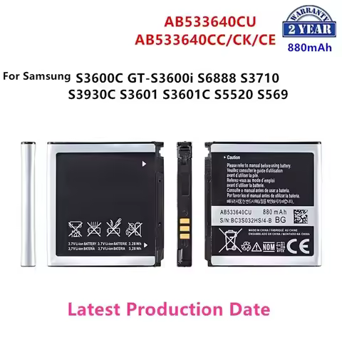Brand New AB533640CU AB533640CK/CE Battery 880mAh For Samsung S3600C GT-S3600i S6888 S3710 S3930C S3