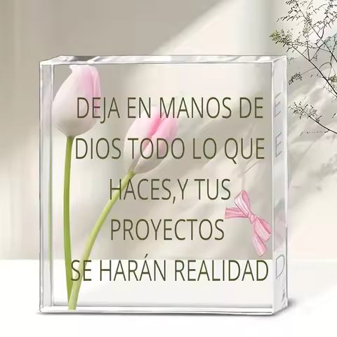 2D Flat, 1pc Spanish Christian Religious Acrylic Tabletop Decor - Pink Tulips & Spanish Inspirationa