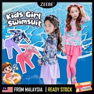 ZEEBE  2-12 Years Kids Swimsuit Girl Swimwear Long Sleeve Muslimah Swimming Swim Suit Baju Renang Bu