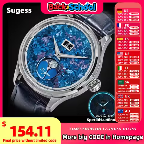 Sugess Watch of Men Moonphase ST2528 Movement Automatic Mechanical Wristwatches Waterproof Sapphire 