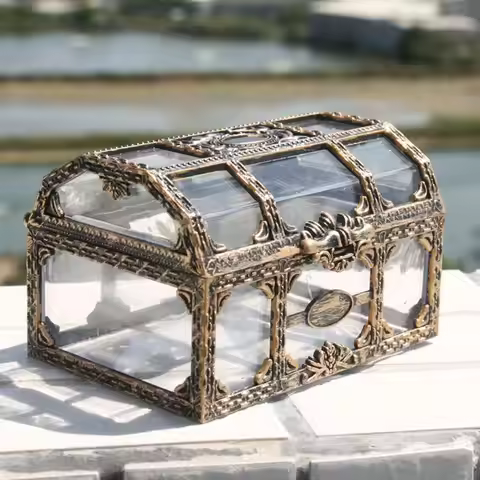 Transparent Pirate Treasure Box Crystal Gem Jewelry Box Storage Organizer Chest Treasure for Jewelry