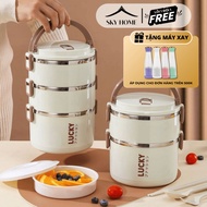 Hộp Cơm Giữ Nhiệt Bento 3 Tầng Dáng Tròn Hộp Đựng Cơm Văn Phòng Giữ Nhiệt Chất Liệu Inox 304 An Toàn