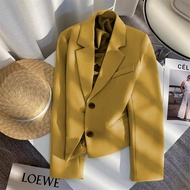 Women's Suit Jacket Short Style  Spring and Autumn Cropped Blazer Minority Foreign style Yellow Suit Top Woman