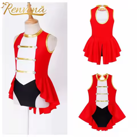 Kids Girls Lion Tamer Sleeveless Leotard Cosplay Circus Costume Children Dress Up Bodysuit Halloween