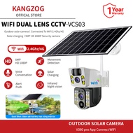 KANGZOG Solar Dual Lens CCTV Camera S03 For House Outdoor 360 cctv camera Connect Wifi Wireless with indoor HD 1080P