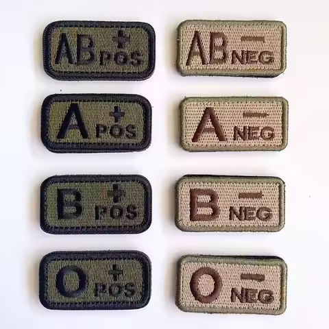 2.5*5CM,A B AB O POS-NEG Blood Type Badges Fabric Applique Embroidery Hook and Loop Patches,Military