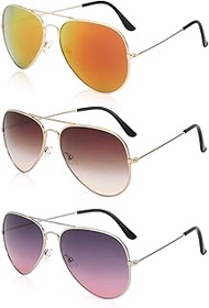 3 Pairs of Aviator Glasses with Tinted Lenses, Retro Sunglasses Women Men Fashion Glasses Vintage 80