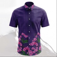 Black Base Vintage Aztec Tribal Geometric Stripe Full Printed Short Sleeve Shirt Contrast Lapel Coll