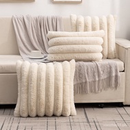 Single sided rabbit fur large stripe 30x50cm 45x45cm 50x50cm cushion cover, Home sofa lumbar pillow 