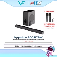 Vinnfier Hyperbar 600 BTRW 240W Wireless Soundbar Bluetooth HDMI ARC Karaoke w/Subwoofer