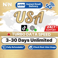 USA eSIM Ultimate 3-15Days Unlimited Data Instant Email Delivery Turbo Data Speed USA America SIM Ca