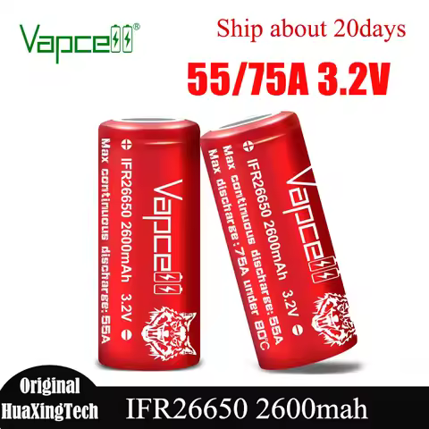 Original Vapcell IFR26650 2600mAh 3.2V LiFePO4 Rechargeable Battery High Cycle Life for Solar Light 