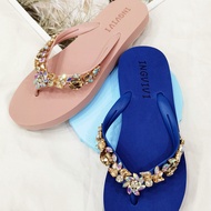 Glitter Slides Shoes Rubber Flip Flops Slippers Women Summer Low On A Wedge Shale Female Beach Jelly