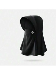 帶帽冰絲防曬口罩開放式設計毛孔出口3D寬邊口罩臉頸套圍巾防UV頭套騎行口罩戶外