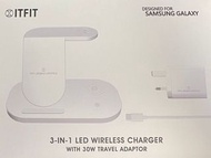 Samsung x ITFIT 3-in-1 LED Wireless Charger with 30W Travel Adapter, ITFITEX27, 三合一LED無線充電板(連30W旅行充電器), 100% Brand New!