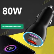 Dual Ports 80W SUPERVOOC 2.0 SuperDart Car Fast Charger 8A Type-C Cable For OPPO Find X5 X3 Pro Reno
