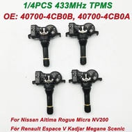 NEW 1/4PCS 407004CB0A 407004CB0B 433MHz TPMS Tire Pressure Sensor For Nissan Micra NV200 Renault Esp