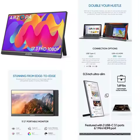 Arzopa Portable 17.3 inch for Laptop Computer Gaming 1080P