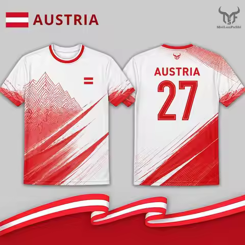 Austria Flag Print Football T-shirt Men's Outdoor Casual Sports Jersey Summer Quick-drying Breathabl