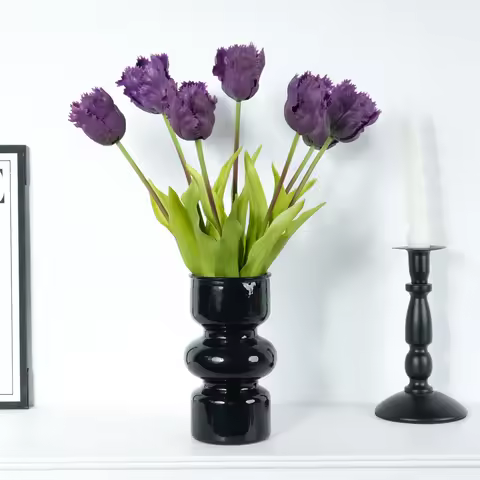 7pcs Parrot Wave Tulip Silicone Artificial Flowers Soft and Comfortable Bouquet Home Room Living Roo