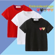 PLAY CDG Embroidery double heart Cotton kids short sleeve shirts boy tops Children shirts KW01-7