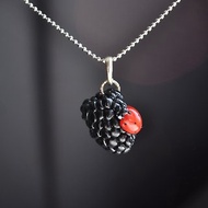 Blackberry with ladybug chain necklace Glass pendant Fruit jewelry Real plant