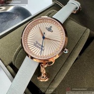 Vivienne Westwood手錶,編號VW00010,32mm玫瑰金圓形精鋼錶殼,銀白色簡約, 中三針顯示錶面,淺灰白真皮皮革錶帶款,立體感十足!, 璀璨奪目!