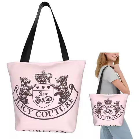 Y2k Juicy Couture Crest Shopping Tote Bag Canvas Large Capacity Shoulder Bags Shopper Grocery Handba