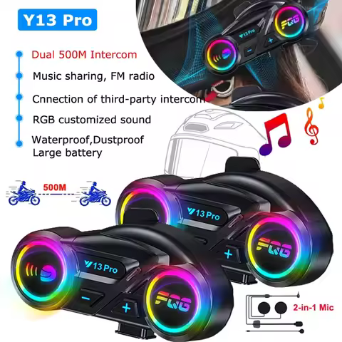 1/2x Motorcycle Intercom Helmet Headset 500M intercomunicador With FM Radio RGB Bluetooth 6.0 Music 