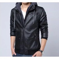 Jacket Hoodie Leather Pria
