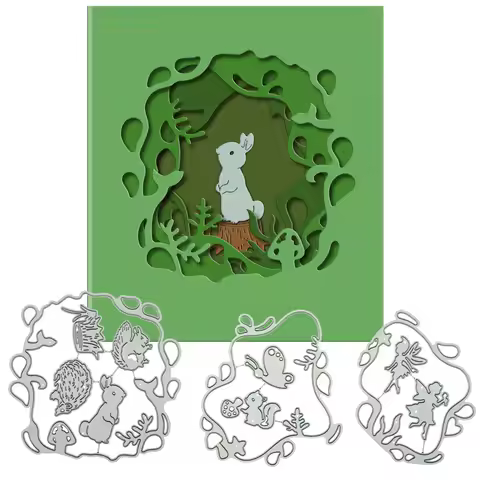 Tunnel Metal Die Cuts Set Forest Small Animal Rabbit Fairy Pattern For DIY Postcard Clipart Greeting