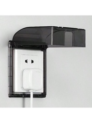 1入組黑色開關插座防水蓋，透明膠貼式插座保護盒，適用於浴室和廁所