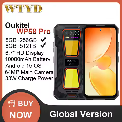 Oukitel WP58 Pro Rugged Phone 8GB+512GB 6.7'' HD Display Android 15 UMS9621S 64MP Camera 10000mAh 33