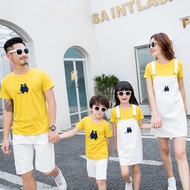 Yellow Cute Family Matching Shirt Women Girl Jumpsuit Kids Set Wear Short Pants For Men Women Mini Dress Korean Style